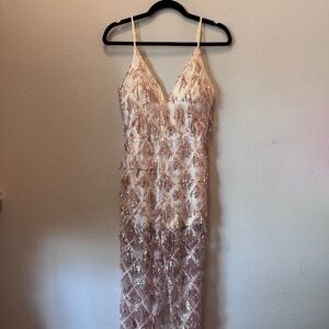 Brand New Rose Gold Sequin Fringe Jumpsuit | Size Small (US 4-6)